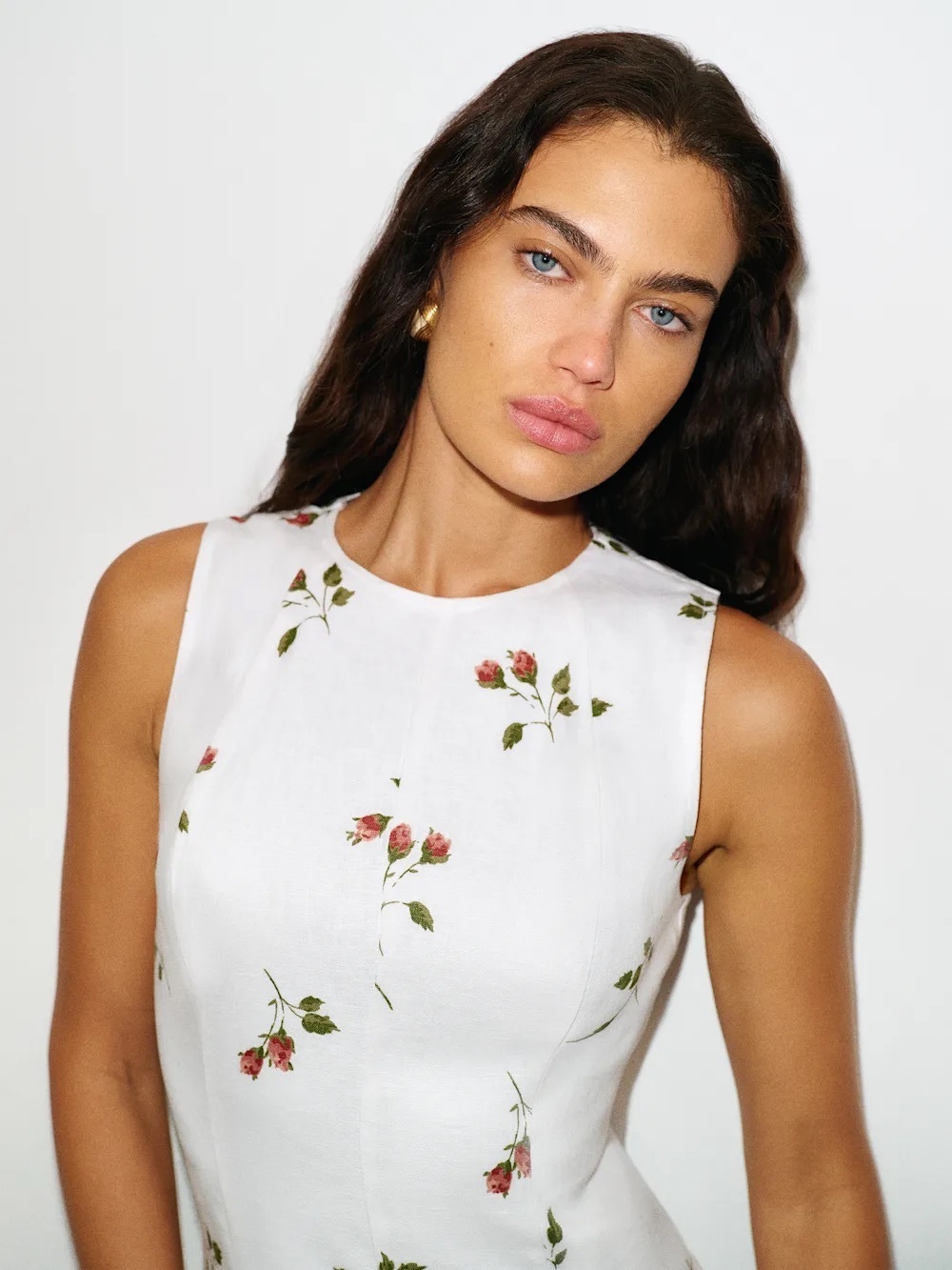 NEW Reformation Cecilia Linen Maxi Dress Floating Rose White Floral | US 4 UK 8 - Picture 4 of 13